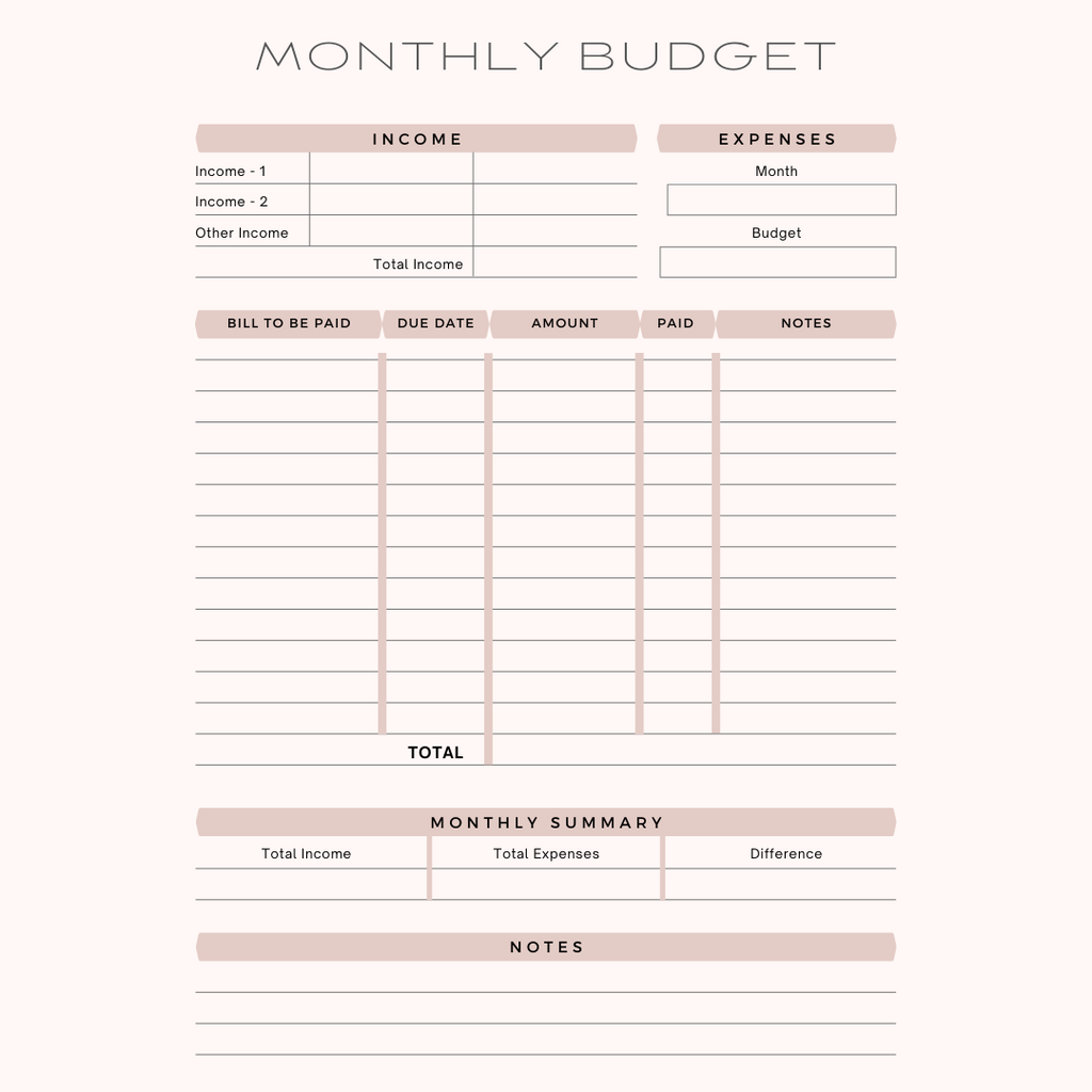 Free Printable Monthly Budget